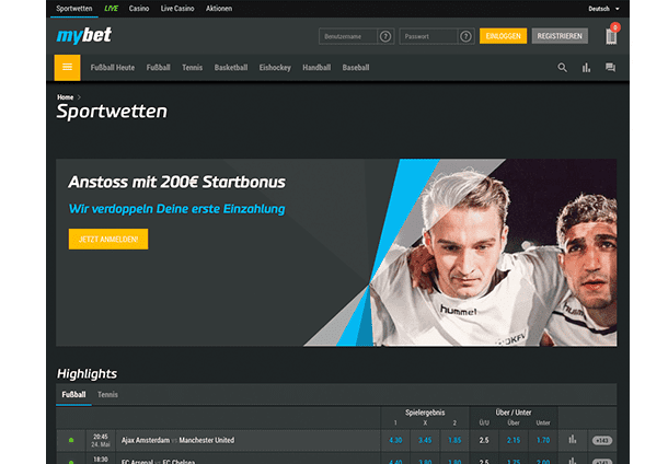 100 Prozent Bonussumme auf die Ersteinzahlung bei mybet
