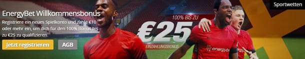 Energybet Willkommensbonus von bis zu 25 Euro für Neukunden erhältlich