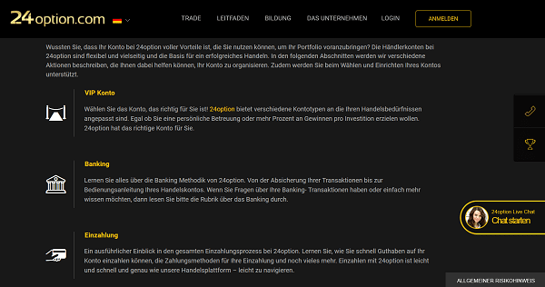 Der Mein-Konto-Bereich von 24option