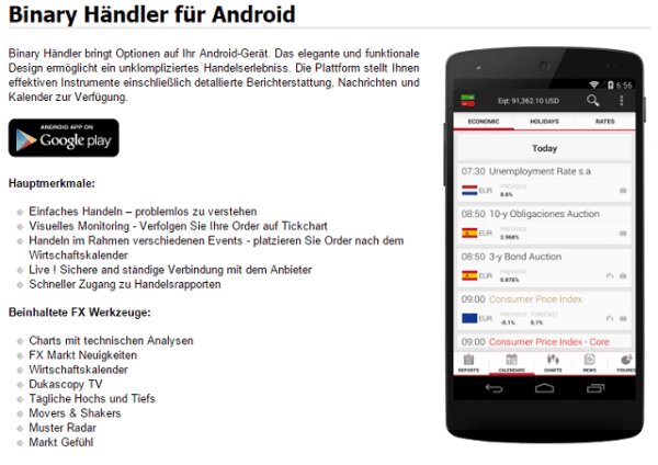 Mobiler Handel Dukascopy App