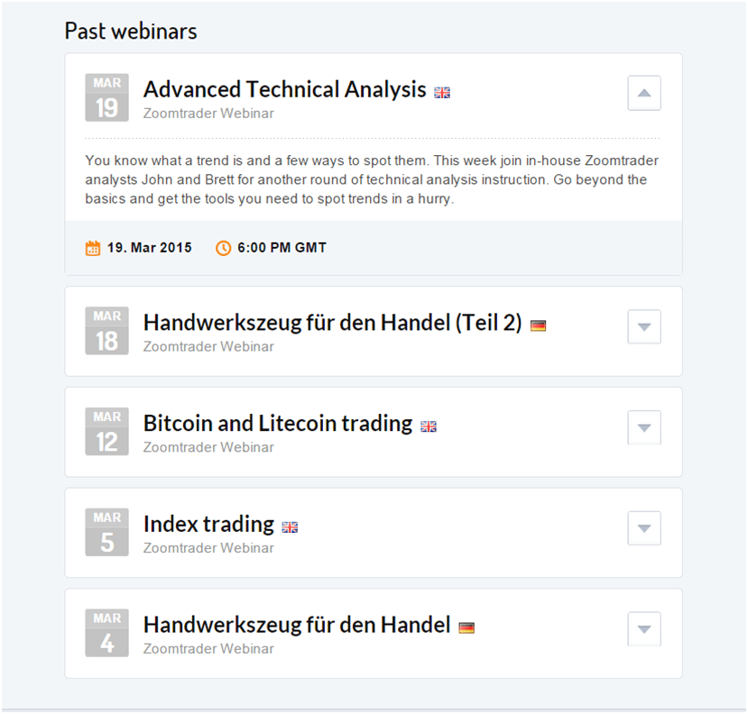 Das Angebot an Webinaren bei ZoomTrader