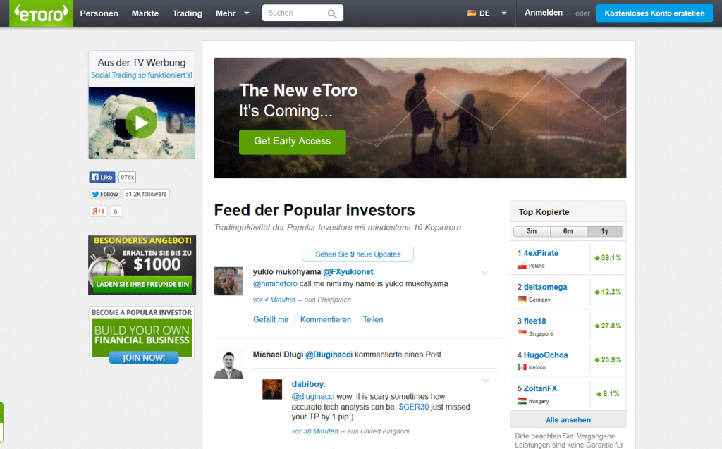 Das eToro OpenBook kann auch als Facebook für Trader bezeichnet werden