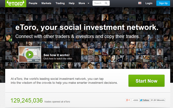 Die Webseite des Brokers eToro