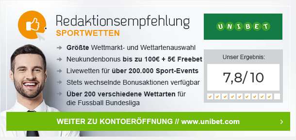 Redaktionsempfehlung WM 2018 Unibet | 5 Euro Gratis + 100 Euro Bonus für Neukunden