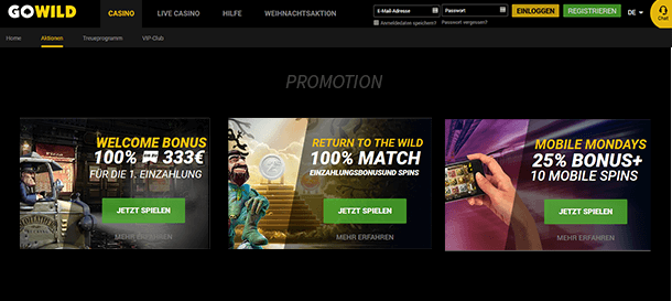 Aktionen Gowild Casino
