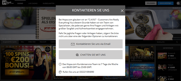 Hopa Casino Kundenservice