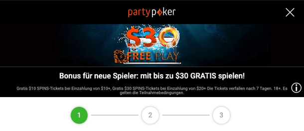 PartyPoker Registrierung für Bonus 