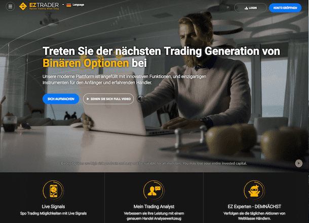 EZTrader Erfahrungen: Die EZTrader Webseite