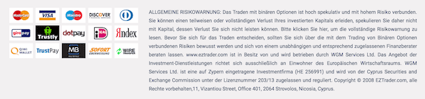 EZTrader Zahlungsoptionen