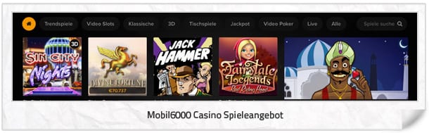 Mobil6000 Casino Spielangebot