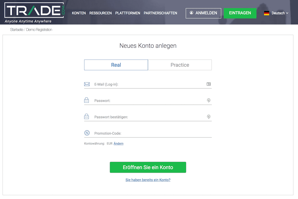 Trade.com Demokonto