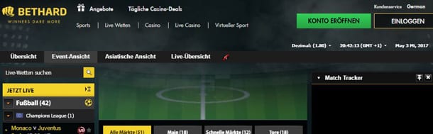 Das Bethard Live-Wetten Angebot auf einen Blick