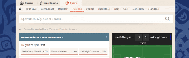 LeoVegas Sport Live Wetten Ticker