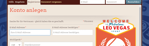 LeoVegas Sport Registrierung