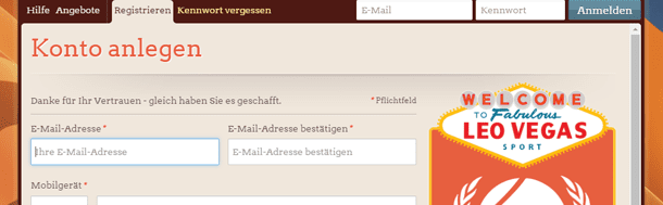 LeoVegas Sport Registrierung
