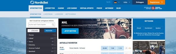 Überblick Angebot Sportwetten Nordicbet