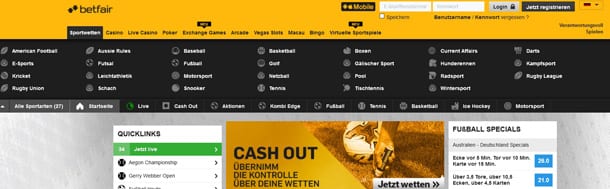 Überblick Angebot Sportwetten betfair