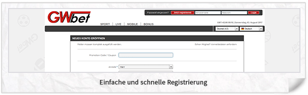 GWBet Registrierung