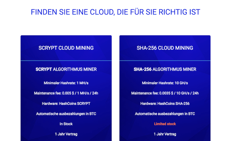 HashFlare Cloud Angebot