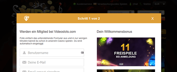 Videoslots Casino Registrierung