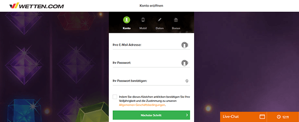 Wetten.com Casino Registrierung