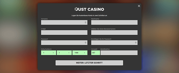 Justcasino Registrierung