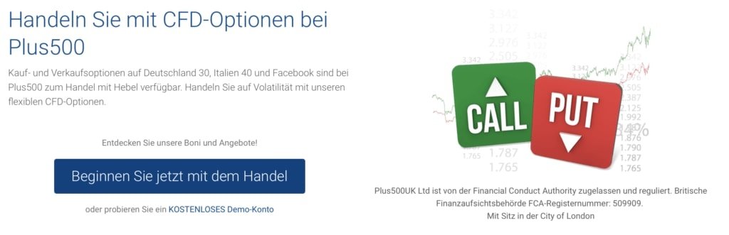 Optionen sind zum Beispiel beim Broker Plus500 handelbar