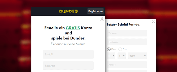 Dunder Casino App Registrierung