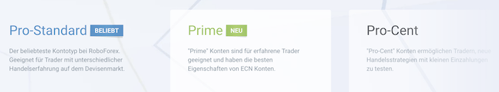 RoboForex Konten Auswahl