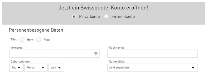 Swissquote Kontoeröffnung