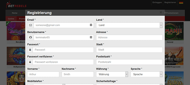 BetRebels Registrierung