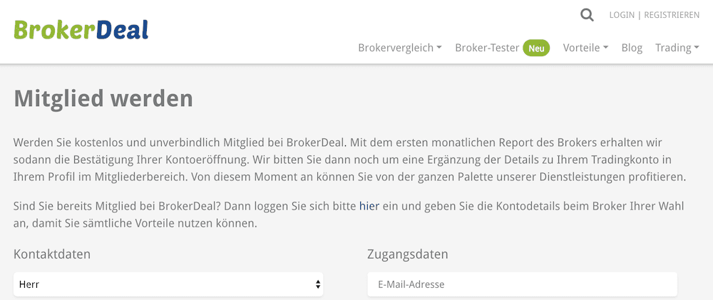 BrokerDeal Anmeldung