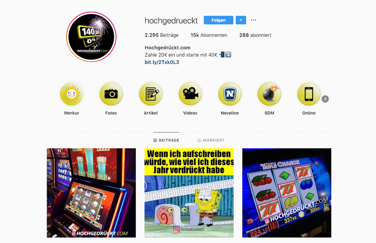 hochgedrückt.com Instagram-Auftritt 