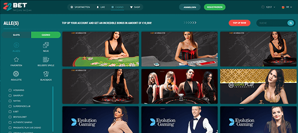 22BET Casino Live Casino