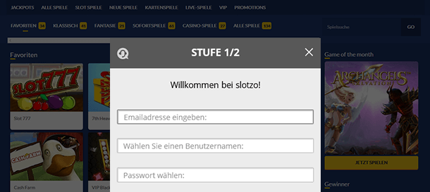 Slotzo Casino Registrierung 