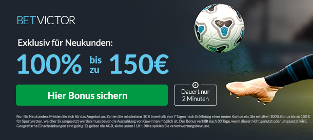 BetVictor Sport Bonus 100% bis zu 150€