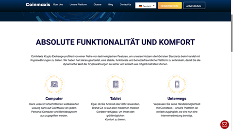 Die Benutzeroberfläche von Coinmaxis