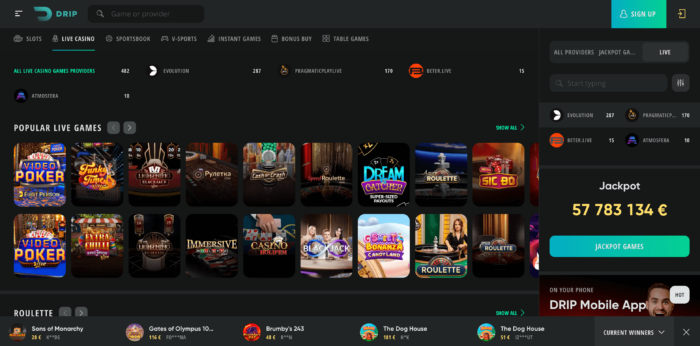 Drip Casino Live Casino