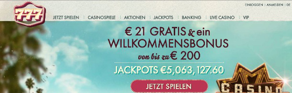 21 Euro Bonus ohne Einzahlung beim 777Casino