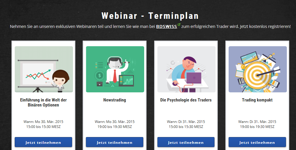 Webinare zu allen wichtigen Themen bei der BDSwiss