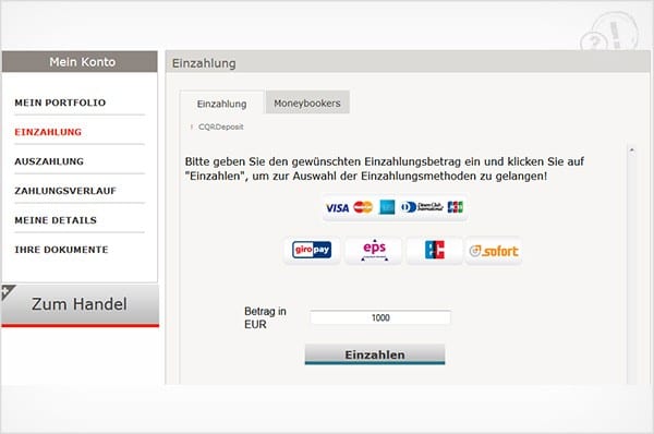 Einzahlungsoptionen Einzahlungsoptionen