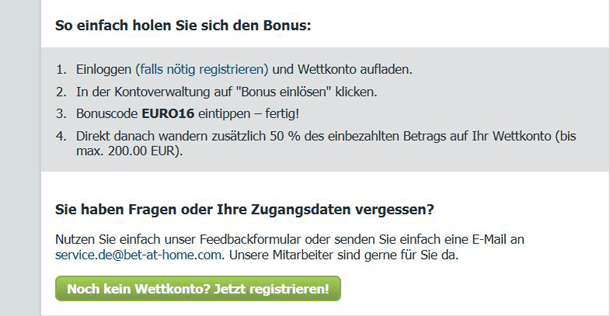 Bet-at-home Einzahlungsbonus von bis zu 200 Euro verfügbar