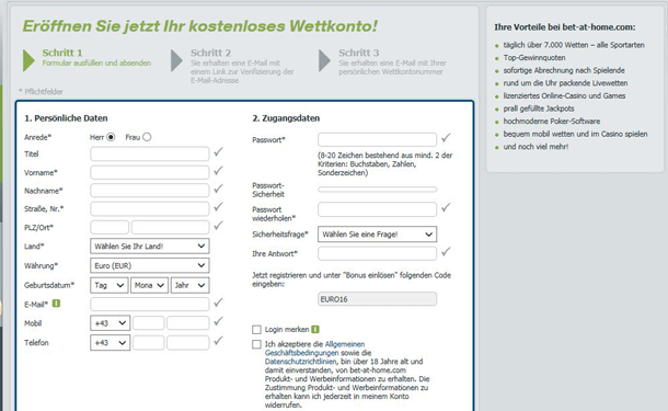 In drei Schritten zum Bet-at-home Wettkonto