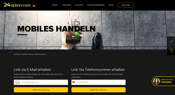Informationen zum mobilen Handel bei 24Option
