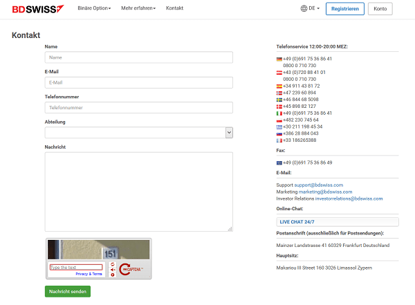Der Kundensupport von BDSwiss