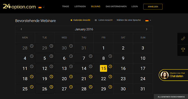 Bevorstehende Webinare bei 24Option