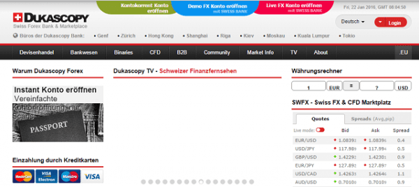 Webseite Dukascopy App