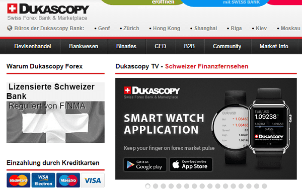 Dukascopy Auszahlungen Webseite