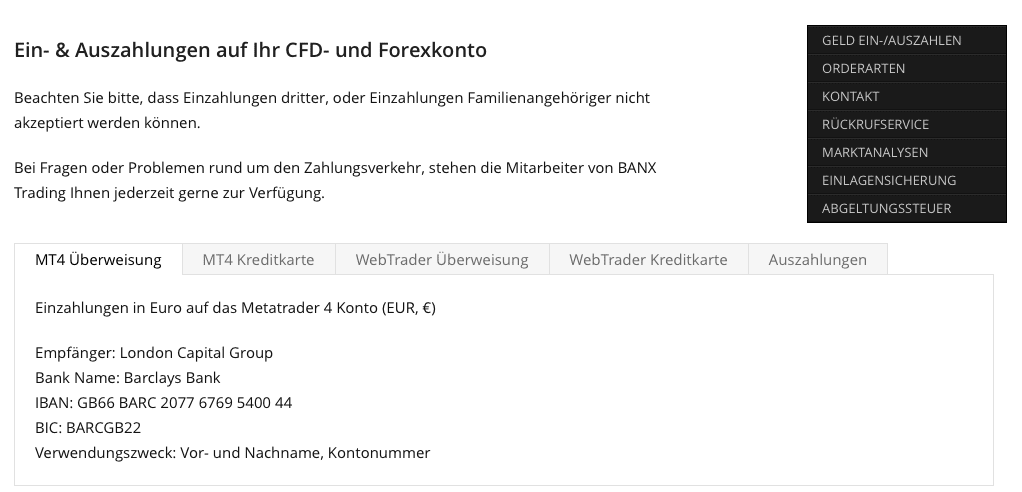 Einzahlung Banx
