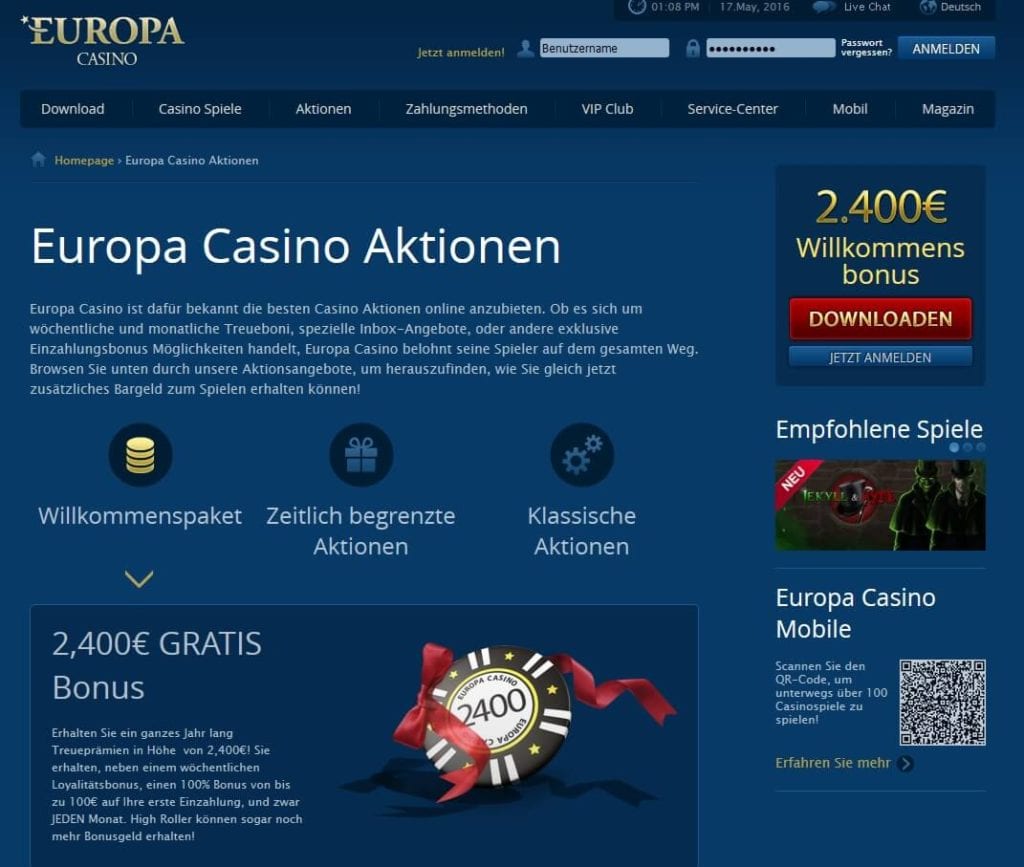 Europa Casino Aktionscode